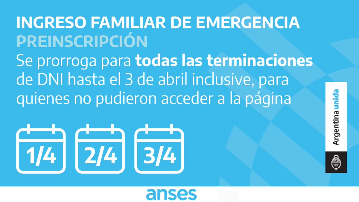 Se extende el plazo de preinscripción para el Ingreso Familiar de Emergencia