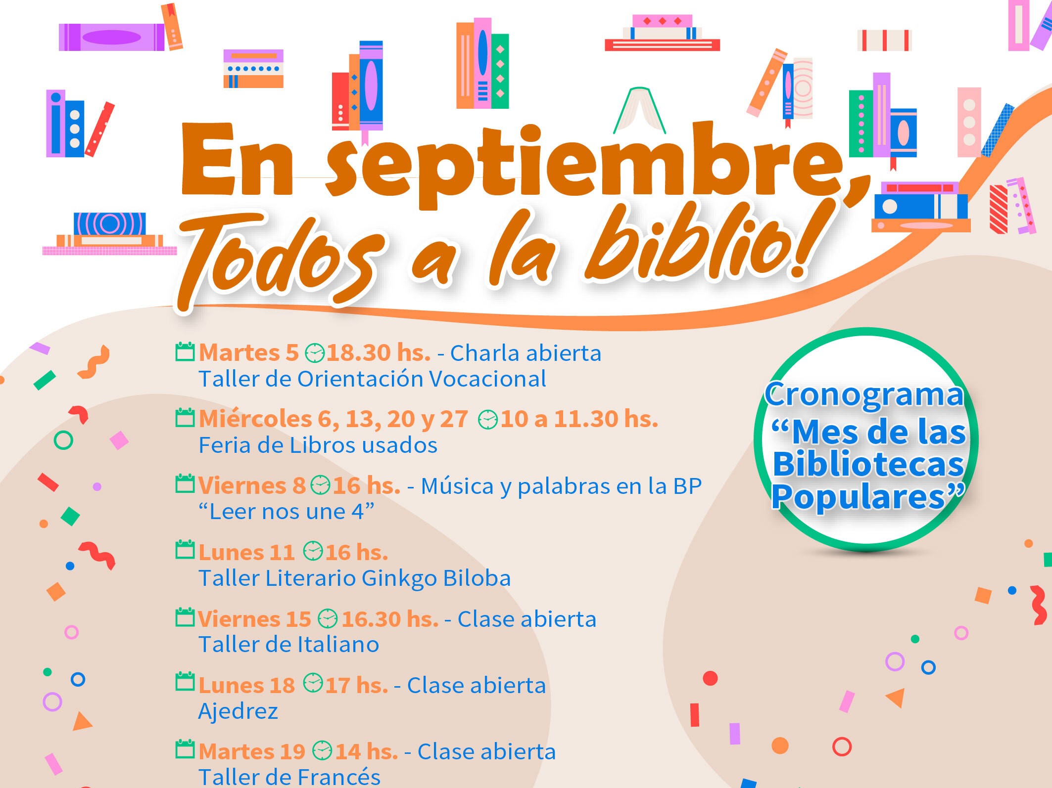 En septiembre, actividades en “el mes de las bibliotecas populares”