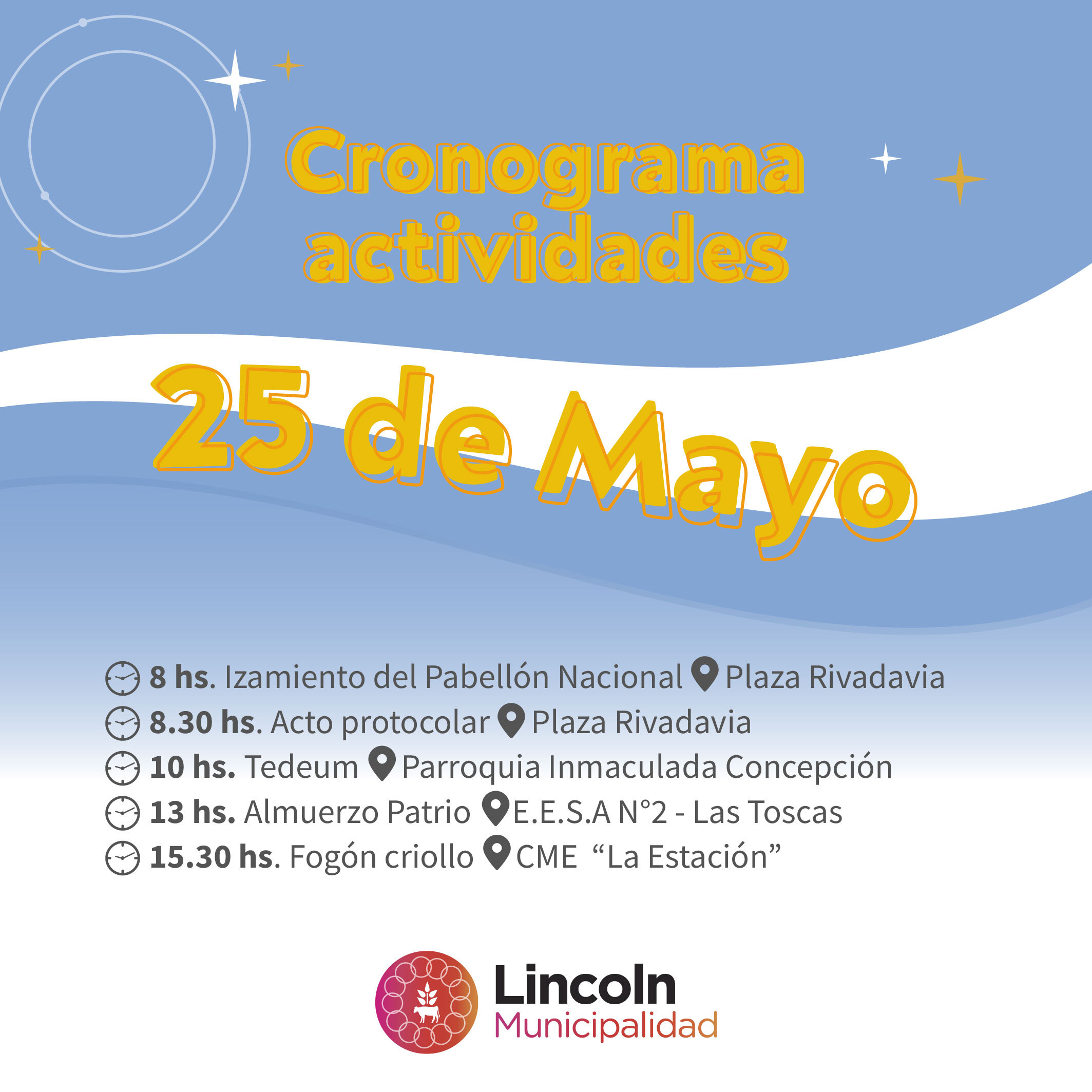 Con varias actividades, se conmemorará el 212° Aniversario de Revolución de Mayo